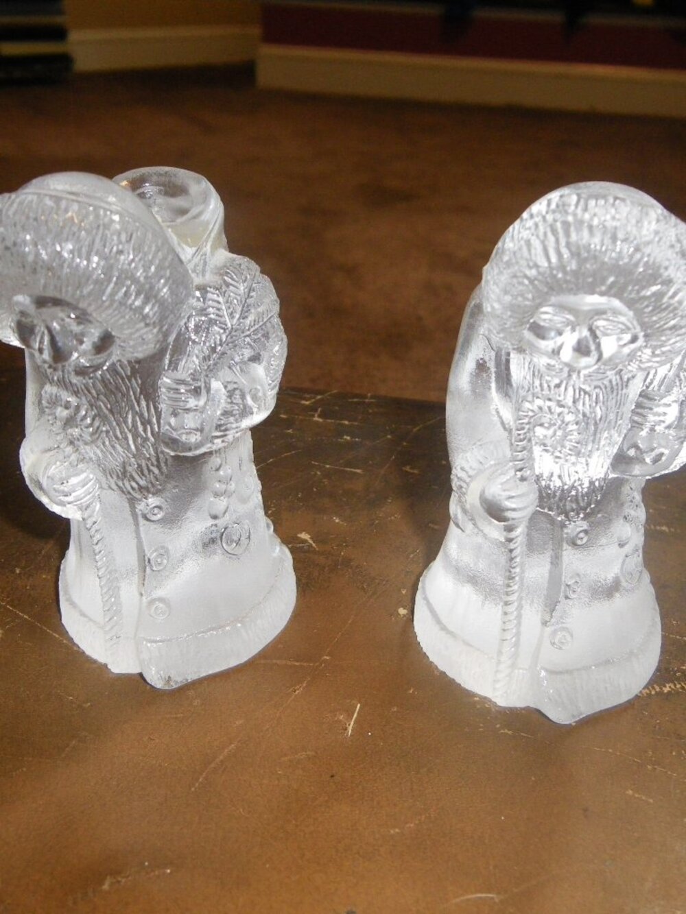 Vintage WMF Germany St Nicholas Santa Clause Heavy Glass Candlestick Holders